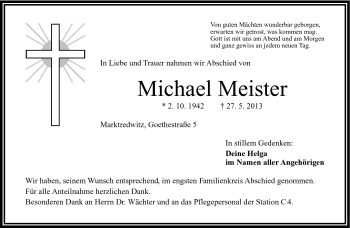 Traueranzeige von Michael Meister von Frankenpost