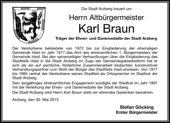 Traueranzeige von Karl Braun von Frankenpost