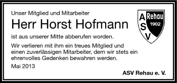 Traueranzeige von Horst Hofmann von Frankenpost