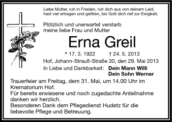 Traueranzeige von Erna Greil von Frankenpost