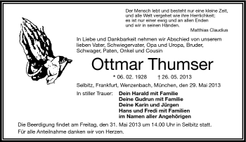 Traueranzeige von Ottmar Thumser von Frankenpost