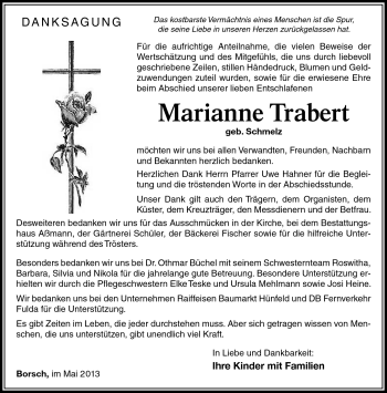 Traueranzeige von Marianne Trabert von Südthüringer Presse