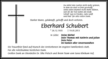 Traueranzeige von Eberhard Schubert von Frankenpost