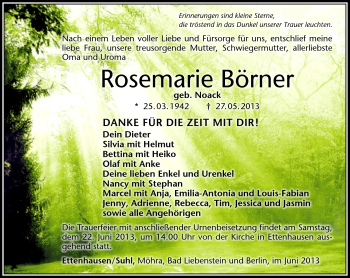 Traueranzeige von Rosemarie Börner von Südthüringer Presse