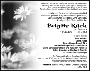 Traueranzeige von Brigitte Kück von Südthüringer Presse
