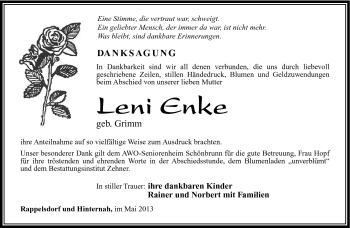Traueranzeige von Leni Enke von Südthüringer Presse