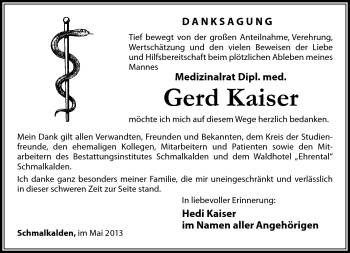 Traueranzeige von Gerd Kaiser von Südthüringer Presse