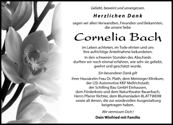 Traueranzeige von Cornelia Bach von Südthüringer Presse