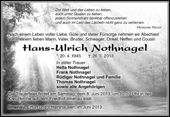Traueranzeige von Hans-Ulrich Nothnagel von Südthüringer Presse