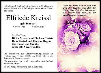 Traueranzeige von Elfriede Kreissl von Neue Presse Coburg
