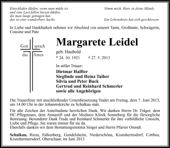 Traueranzeige von Margarete Leidel von Südthüringer Presse