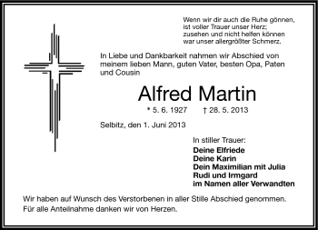 Traueranzeige von Alfred Martin von Frankenpost