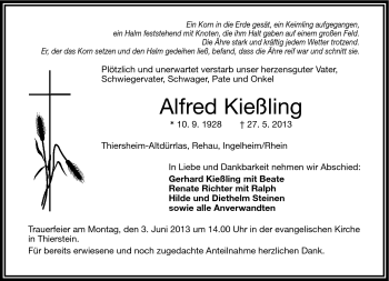 Traueranzeige von Alfred Kießling von Frankenpost