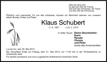 Traueranzeige von Klaus Schubert von Neue Presse Coburg