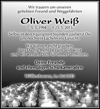 Traueranzeige von Oliver Weiß von Südthüringer Presse