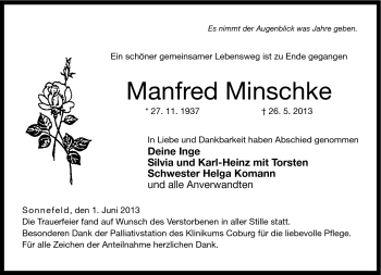Traueranzeige von Manfred Minschke von Neue Presse Coburg