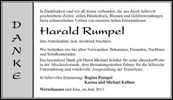 Traueranzeige von Harald Rumpel von Südthüringer Presse