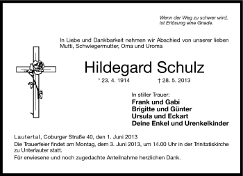 Traueranzeige von Hildegard Schulz von Neue Presse Coburg