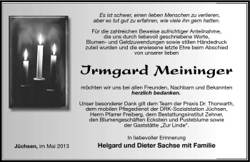Traueranzeige von Irmgard Meininger von Südthüringer Presse