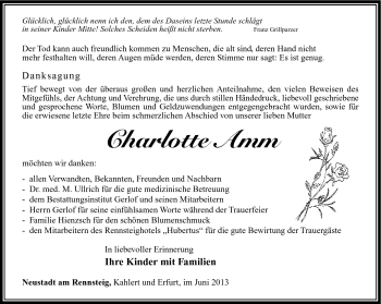Traueranzeige von Charlotte Amm von Südthüringer Presse