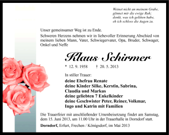 Traueranzeige von Klaus Schirmer von Südthüringer Presse