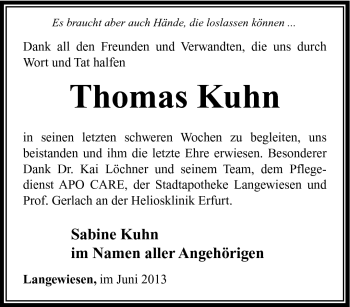 Traueranzeige von Thomas Kuhn von Südthüringer Presse