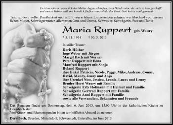 Traueranzeige von Maria Ruppert von Südthüringer Presse