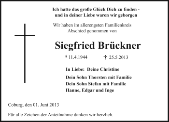 Traueranzeige von Siegfried Brückner von Neue Presse Coburg