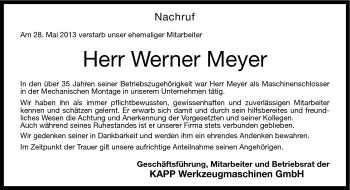 Traueranzeige von Werner Meyer von Neue Presse Coburg
