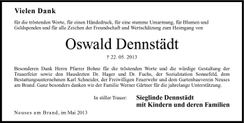 Traueranzeige von Oswald Dennstädt von Neue Presse Coburg