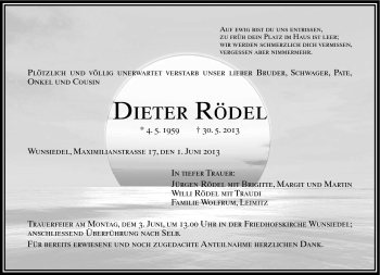 Traueranzeige von Dieter Rödel von Frankenpost