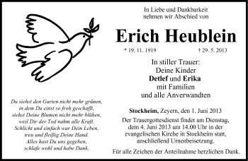 Traueranzeige von Erich Heublein von Neue Presse Coburg