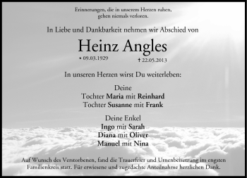 Traueranzeige von Heinz Angles von Neue Presse Coburg