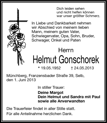 Traueranzeige von Helmut Gonschorek von Frankenpost