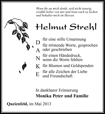 Traueranzeige von Helmut Strehl von Südthüringer Presse