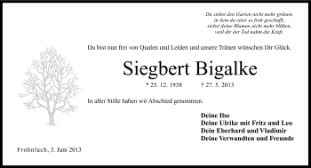 Traueranzeige von Siegbert Bigalke von Neue Presse Coburg