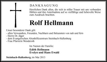 Traueranzeige von Rolf Hellmann von Südthüringer Presse