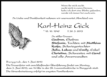 Traueranzeige von Karl-Heinz Gick von Neue Presse Coburg