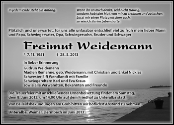 Traueranzeige von Freimut Weidemann von Südthüringer Presse