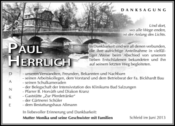 Traueranzeige von Paul Herrlich von Südthüringer Presse