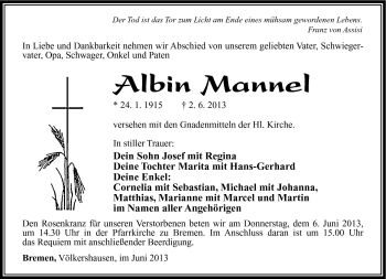 Traueranzeige von Albin Mannel von Südthüringer Presse