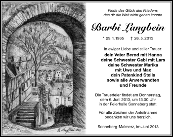 Traueranzeige von Barbi Langbein von Südthüringer Presse