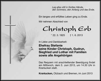 Traueranzeige von Christoph Erb von Südthüringer Presse