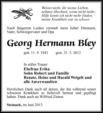 Traueranzeige von Georg Hermann Bley von Südthüringer Presse