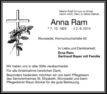 Traueranzeige von Anna Ram von Frankenpost