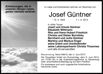 Traueranzeige von Josef Güntner von Neue Presse Coburg