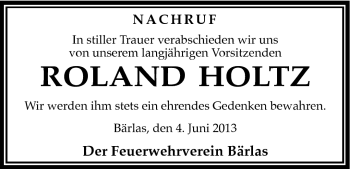 Traueranzeige von Roland Holtz von Frankenpost