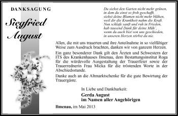 Traueranzeige von Siegfried August von Südthüringer Presse