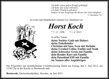 Traueranzeige von Horst Koch von Südthüringer Presse