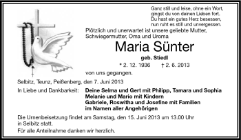 Traueranzeige von Maria Sünter von Frankenpost